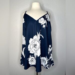 Emery Rose Navy Floral Slip blouse – Plus Size 1XL, Sleeveless A-Line